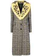 Ermanno Scervino Checked Leopard Print Collar Coat - Black