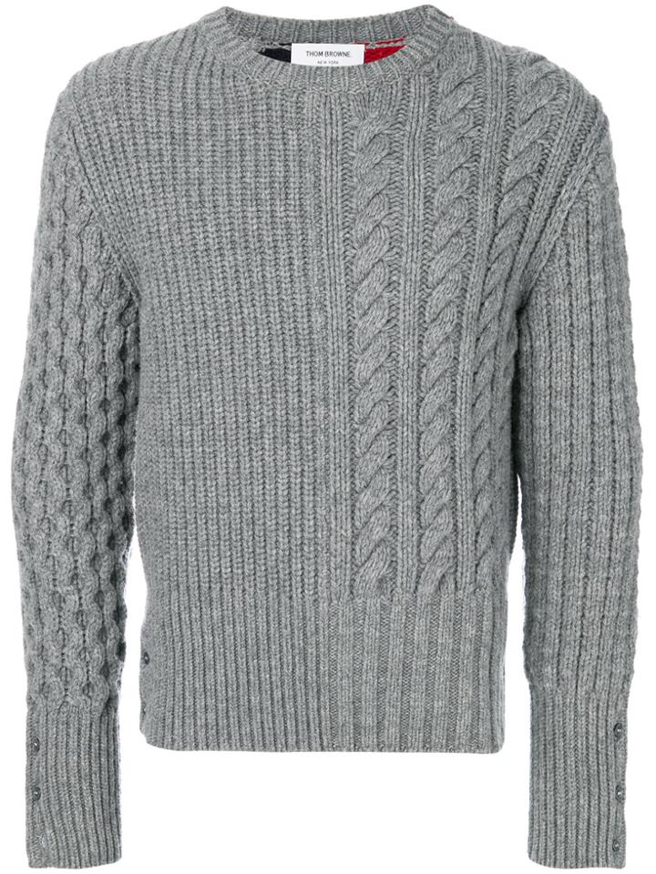 Thom Browne Intarsia Stripe Fun-mixed Cable Fine Merino Crewneck
