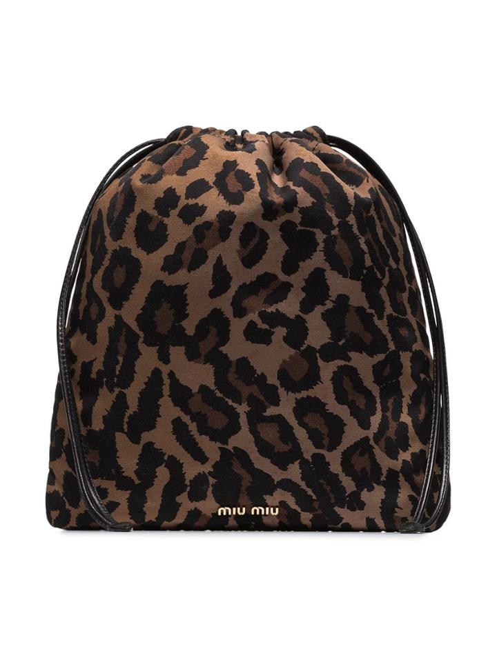 Miu Miu Leopard Print Nylon Drawstring Pouch - Neutrals