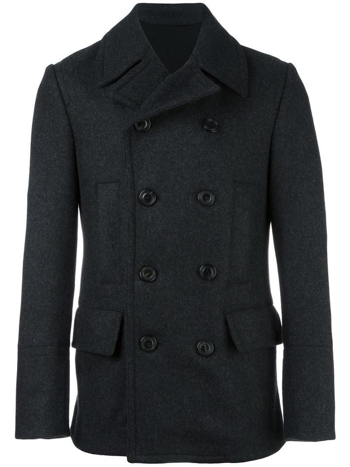 Dolce & Gabbana Quilted Back Peacoat, Men's, Size: 46, Grey, Polyamide/virgin Wool/cotton/polyester