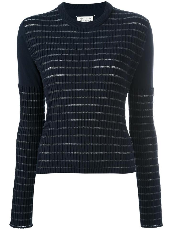 Maison Margiela Sheer Stripe Knitted Jumper, Women's, Size: Medium, Blue, Cotton/polyester