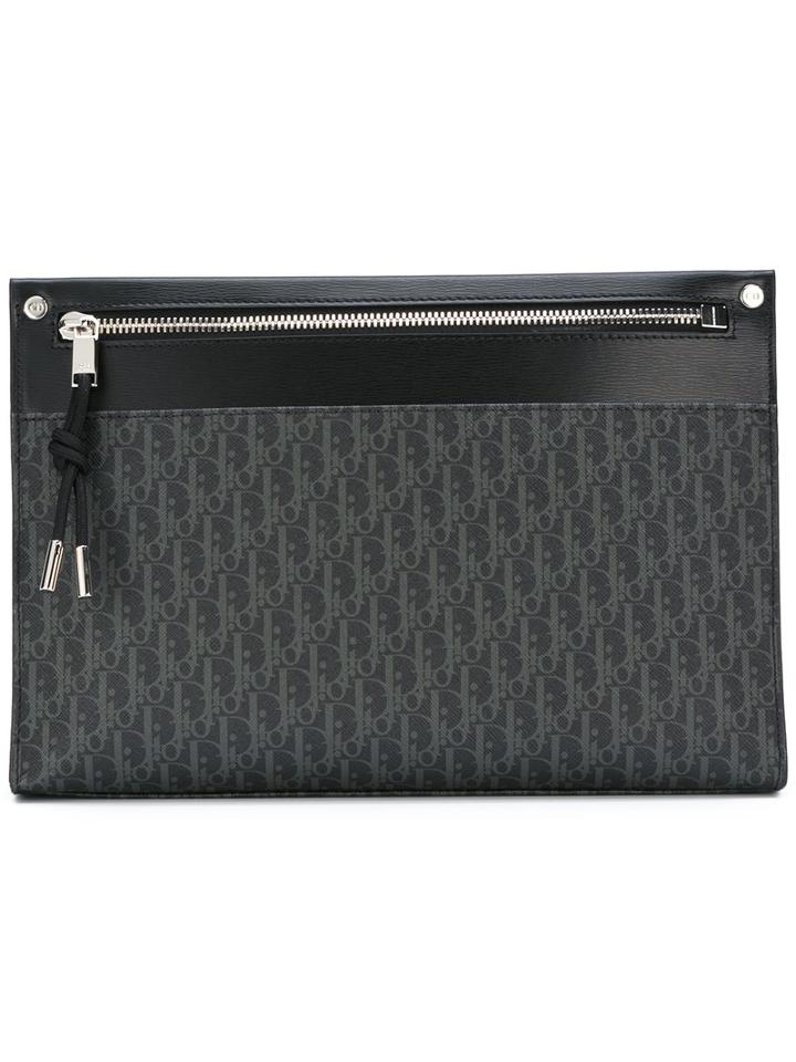 Dior Printed Logos Clutch Bag, Men's, Black, Calf Leather