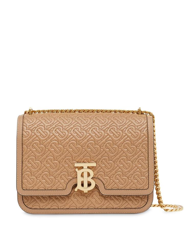 Burberry Medium Quilted Monogram Lambskin Tb Bag - Brown