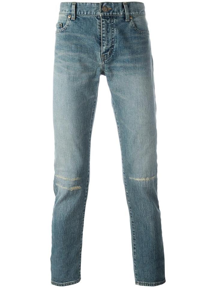 Saint Laurent Stretch Denim Skinny Jeans, Men's, Size: 30, Blue, Cotton/spandex/elastane