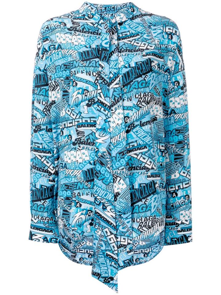 Balenciaga Long-sleeve Printed Blouse - Blue