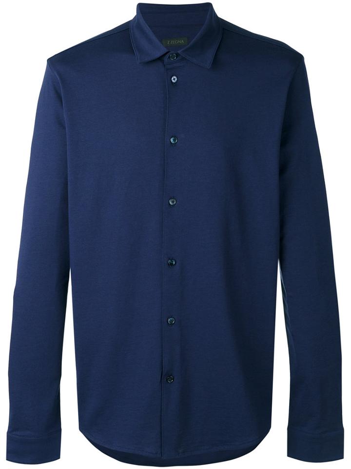 Z Zegna - Long Sleeve Shirt - Men - Cotton - S, Blue, Cotton