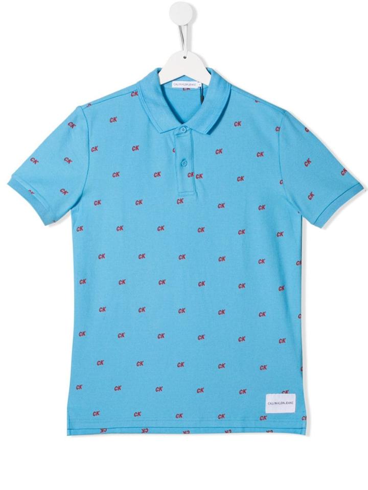 Calvin Klein Kids Logo Print Polo Shirt - Blue