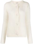 Semicouture Fuzzy-knit Ribbed Cardigan - White