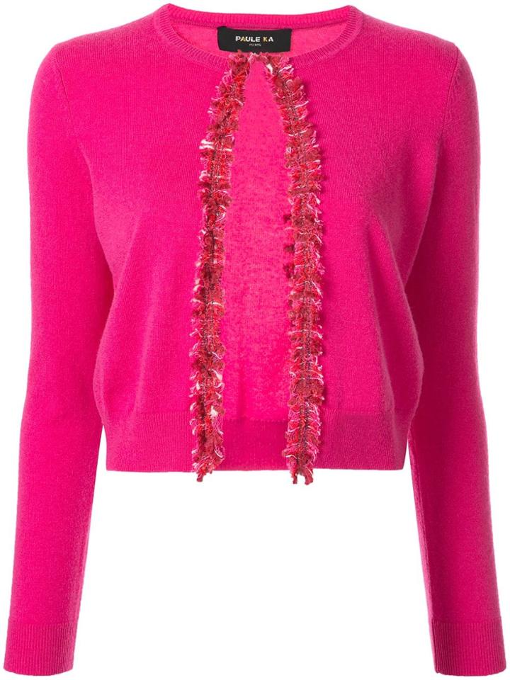 Paule Ka Cropped Fringed Ac Roppcardigan - Pink