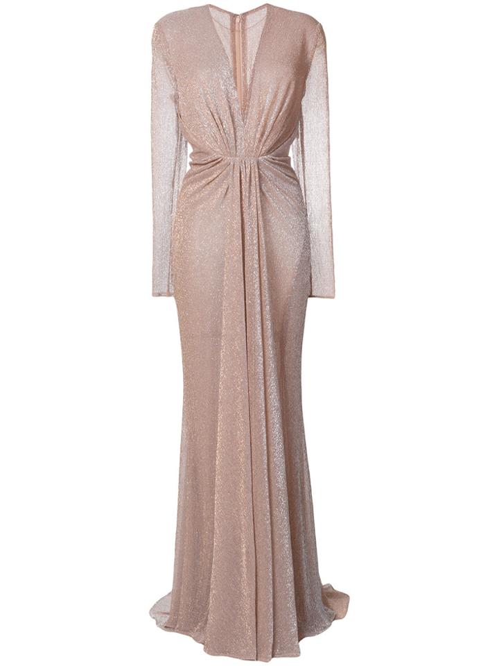 Talbot Runhof Long Metallic Gown - Nude & Neutrals