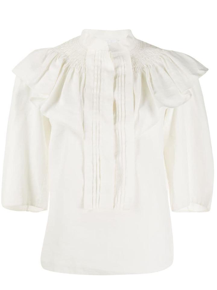 Chloé Pleated Bib Blouse - White