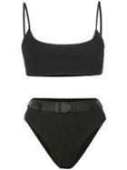 Off-white Ribbed Belted Bikini - Black