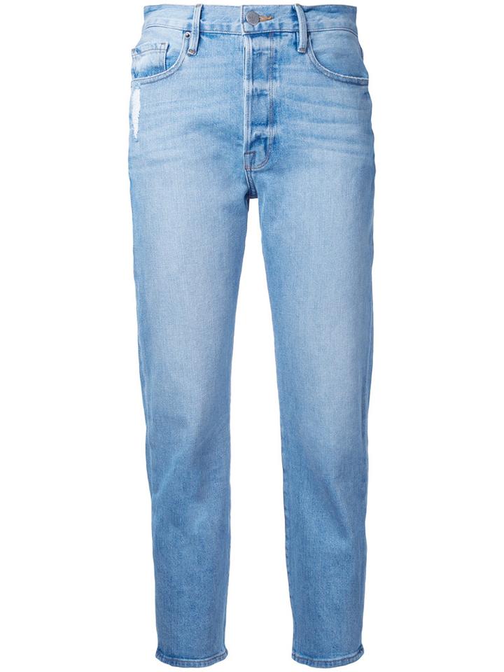 Straight Cropped Jeans - Women - Cotton/spandex/elastane - 24, Blue, Cotton/spandex/elastane, Frame Denim