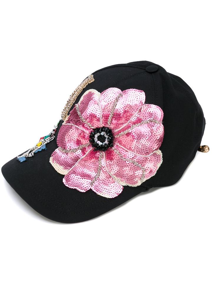 Dolce & Gabbana - Sequin Patch Cap - Women - Cotton/polyester/spandex/elastane/glass - 56, Black, Cotton/polyester/spandex/elastane/glass