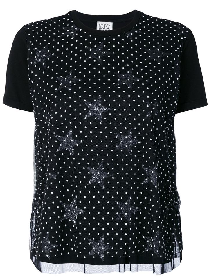Twin-set - Polka Star T-shirt - Women - Cotton/polyamide/spandex/elastane - L, Black, Cotton/polyamide/spandex/elastane