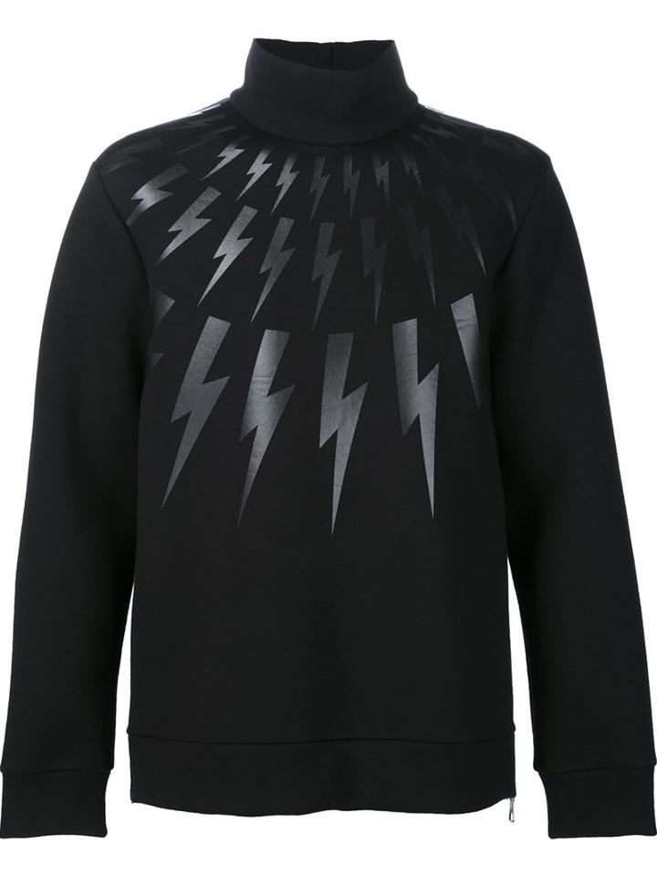 Neil Barrett Lightning Bolt Print Sweatshirt, Men's, Size: Small, Black, Cotton/spandex/elastane/lyocell/viscose