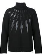 Neil Barrett Lightning Bolt Print Sweatshirt, Men's, Size: Small, Black, Cotton/spandex/elastane/lyocell/viscose