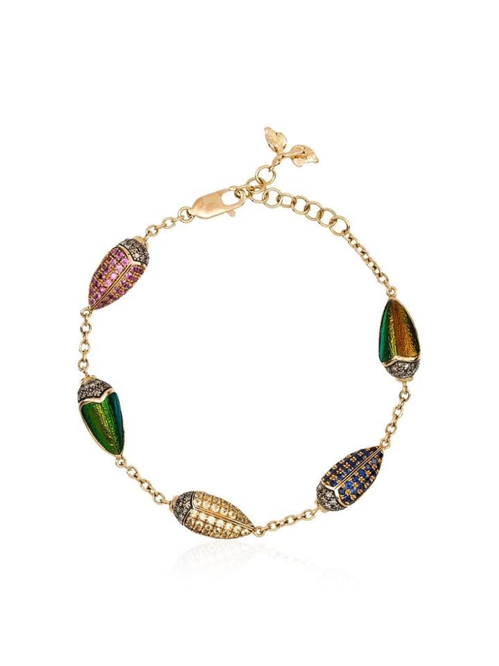 Bibi Van Der Velden Multicoloured 18k Gold Scarab Diamond And Sapphire