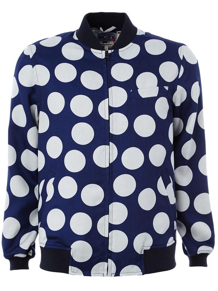 Blue Blue Japan Polka Dot Print Bomber Jacket, Men's, Size: Large, Lyocell/cotton/nylon/spandex/elastane