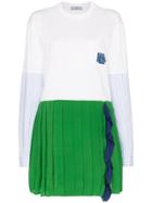 Prada Contrasting Pleated Skirt Dress - White
