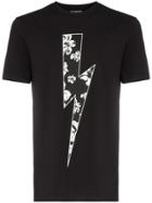 Neil Barrett Floral Print Lightning Bolt T-shirt - Black