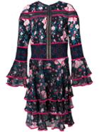 Tadashi Shoji - Floral Frill Panel Dress - Women - Polyester - 10, Blue, Polyester