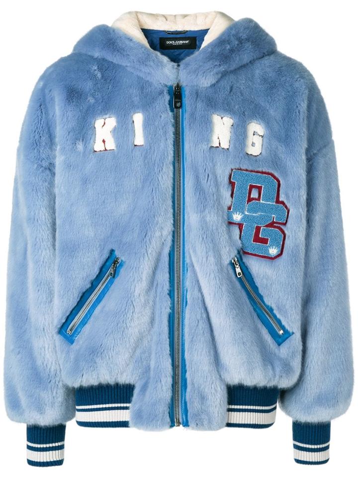Dolce & Gabbana Faux-fur Hooded Bomber Jacket - Blue