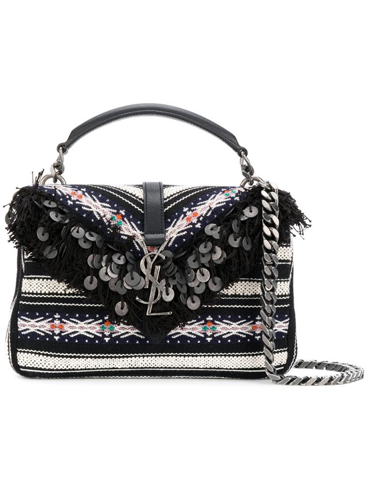 Saint Laurent Monogram Collège Embroidered Satchel - Black