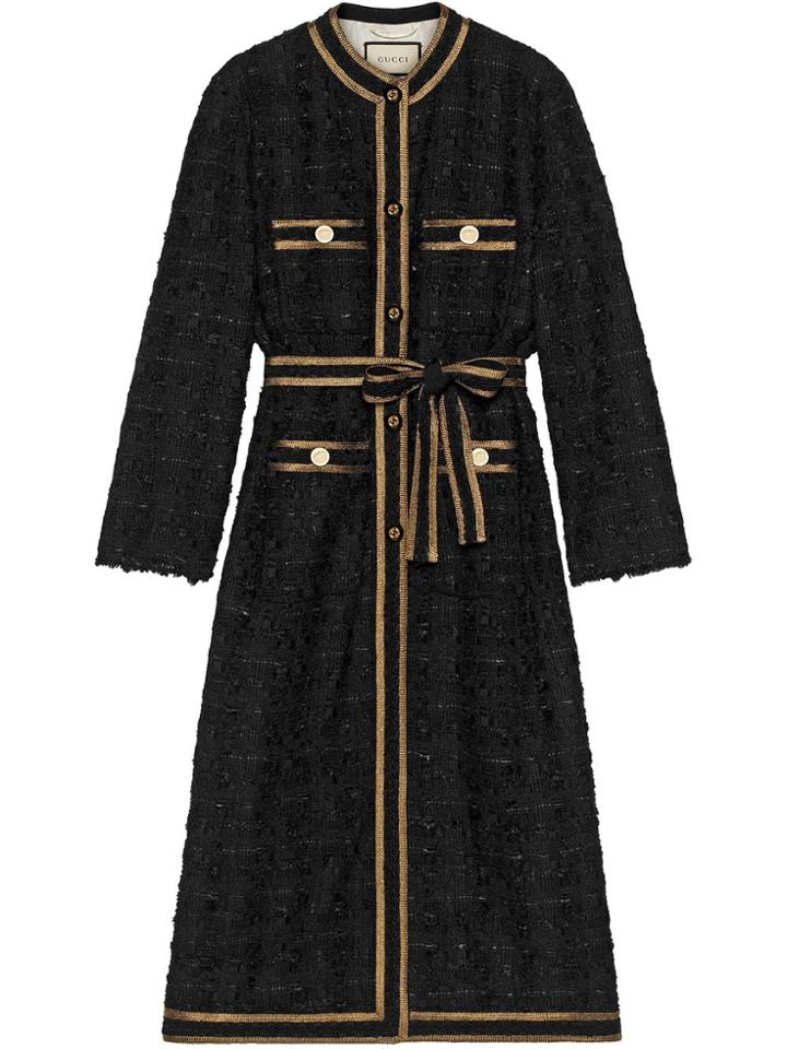 Gucci Tweed Coat With Decorative Trim - Black