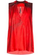 Poiret Sleeveless Printed V-neck Silk Blouse - Red