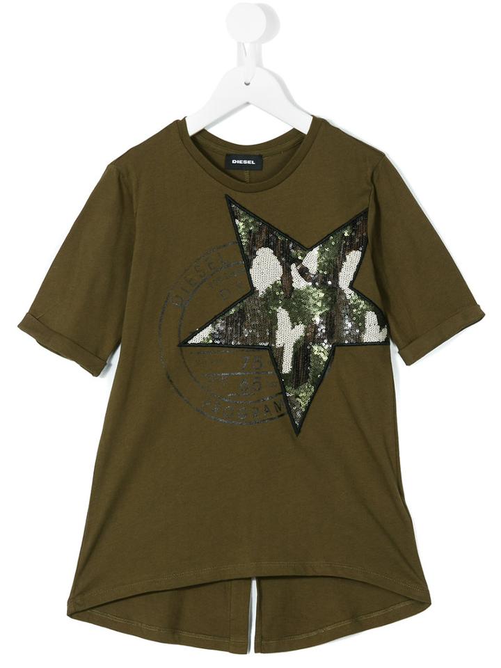 Diesel Kids - Sequin Star T-shirt - Kids - Cotton/polyester - 6 Yrs, Green
