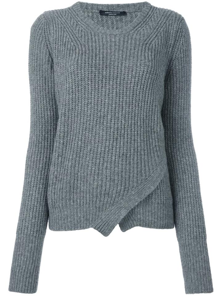 Roberto Collina Wrap Effect Cable Knit Jumper, Women's, Size: Large, Grey, Nylon/camel Hair/merino