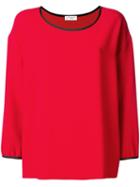 Alberto Biani Satin Trim Crepe Blouse - Red