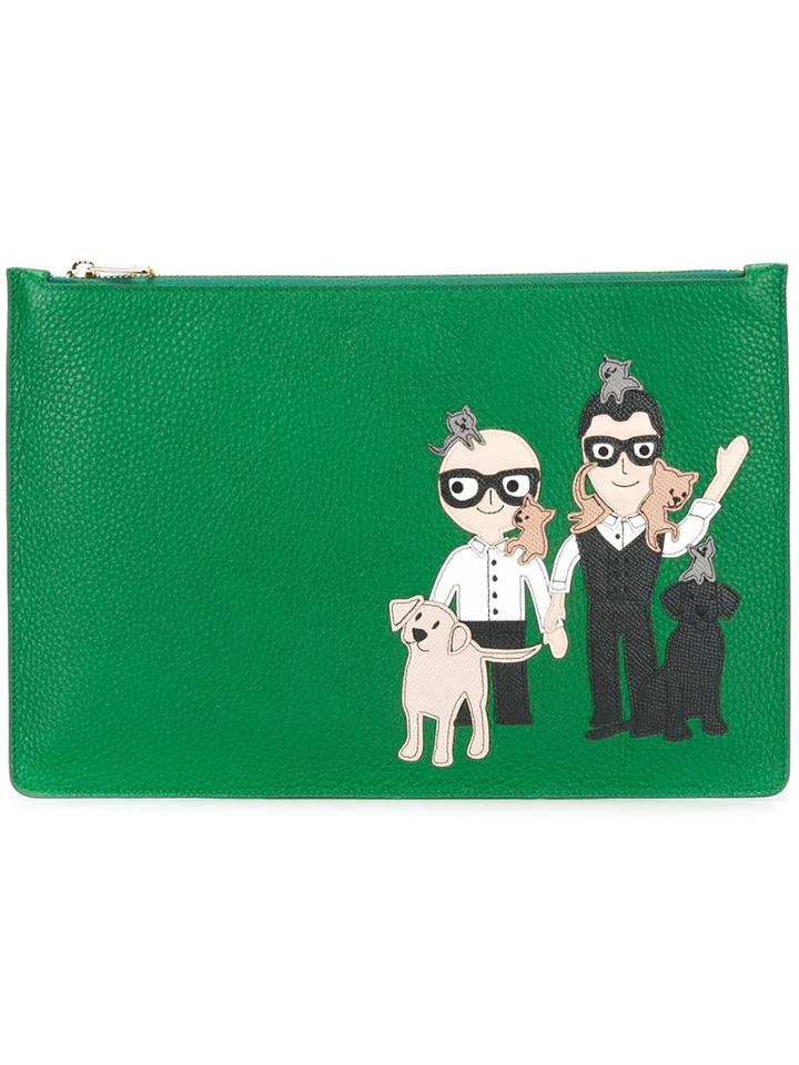 Dolce & Gabbana Designers Patch Zip Clutch, Women's, Green