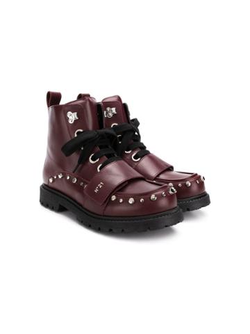 No21 Kids Teen Studded Lace-up Ankle Boots - Red