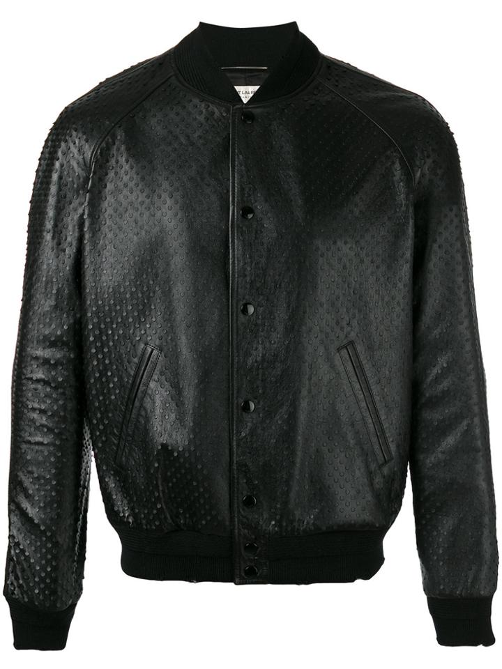 Saint Laurent Textured Leather Bomber Jacket - Black