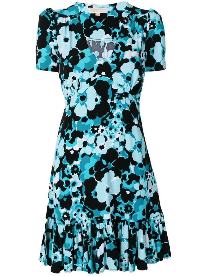 Michael Michael Kors Floral-print Ruffled Mini Dress - Blue