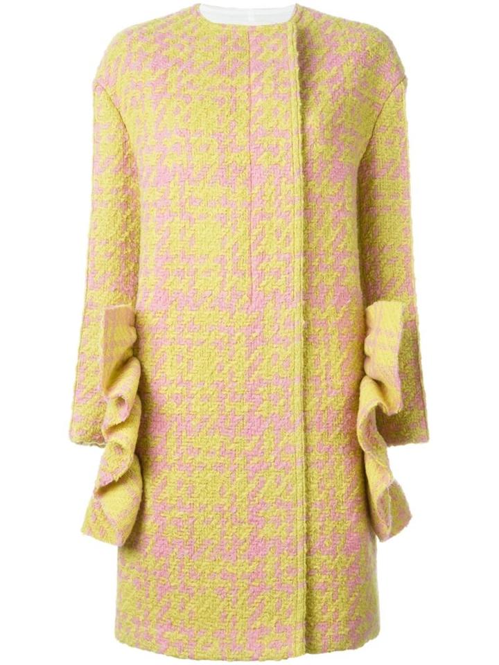 Marni Ruffle Checked Coat, Women's, Size: 38, Yellow/orange, Cotton/polyamide/viscose/wool