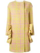 Marni Ruffle Checked Coat, Women's, Size: 38, Yellow/orange, Cotton/polyamide/viscose/wool