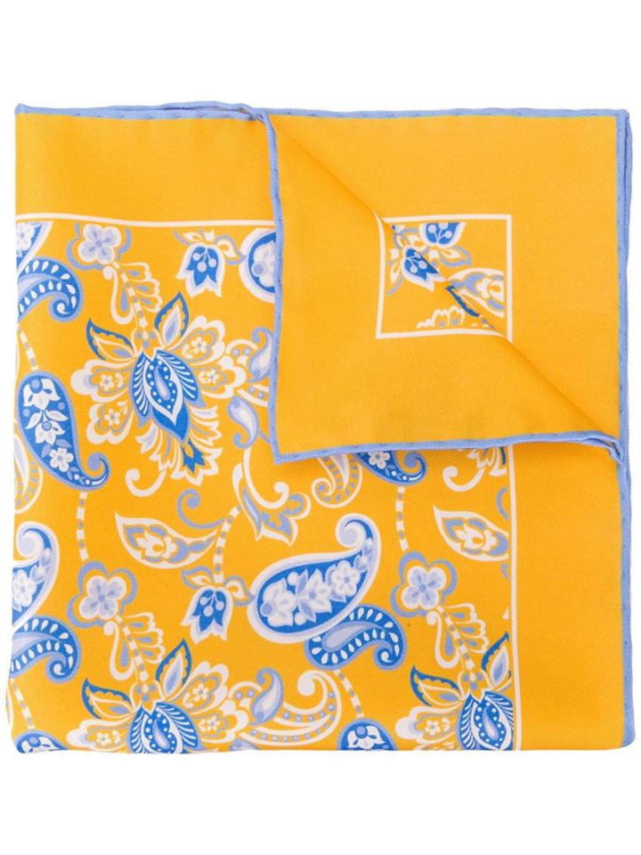 Kiton Printed Pocket Square - Yellow