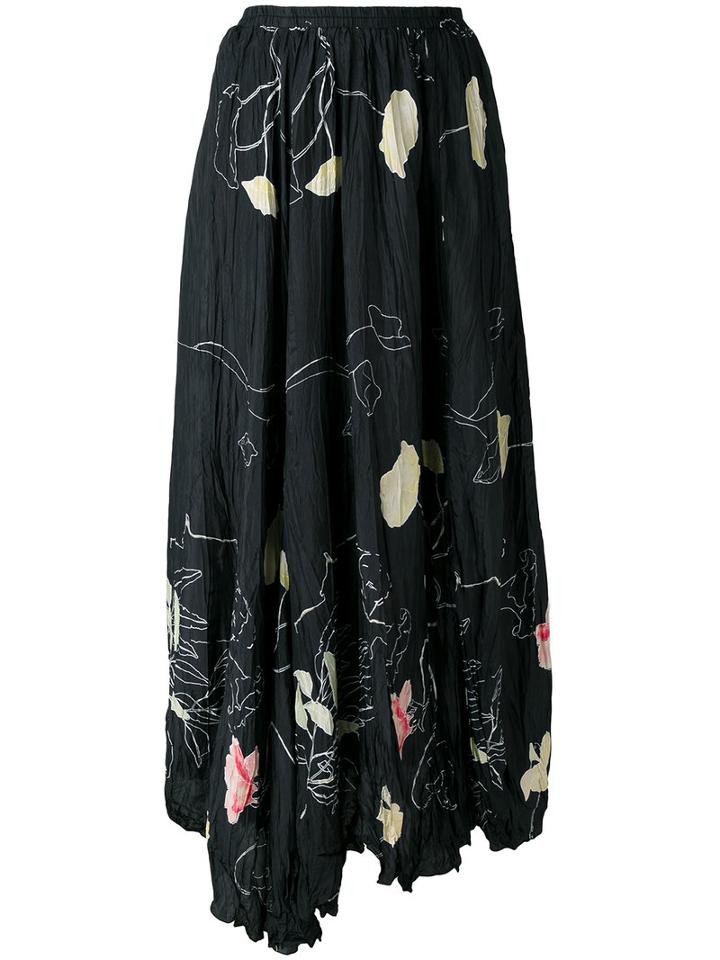 Forte Forte Long Floral Skirt, Women's, Size: I, Black, Silk