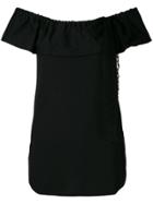 Red Valentino Off Shoulder Frilled T-shirt - Black