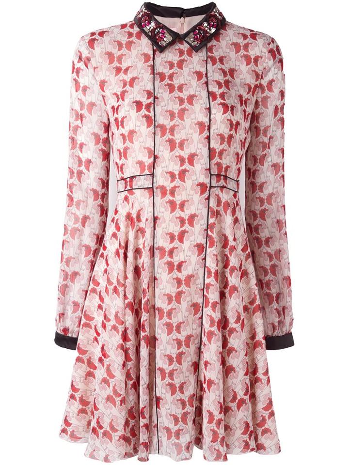 Giamba Embellished Collar Printed Dress, Women's, Size: 42, Pink/purple, Polyester