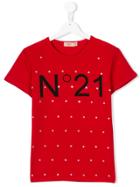 No21 Kids Crystal-embellished Logo T-shirt - Red