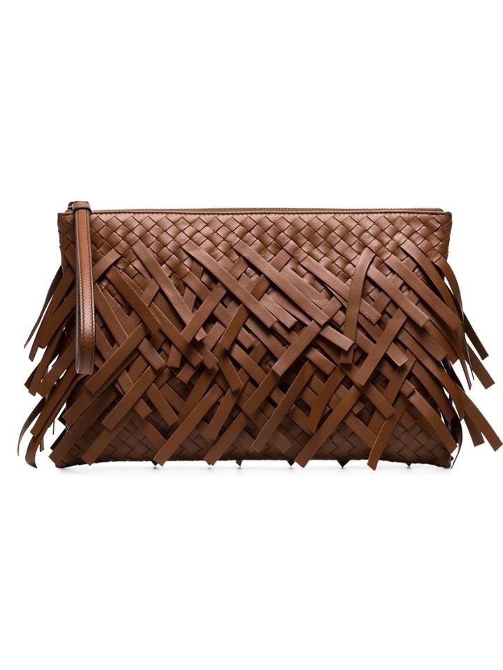 Bottega Veneta Fringed Intrecciato Pouch - Brown