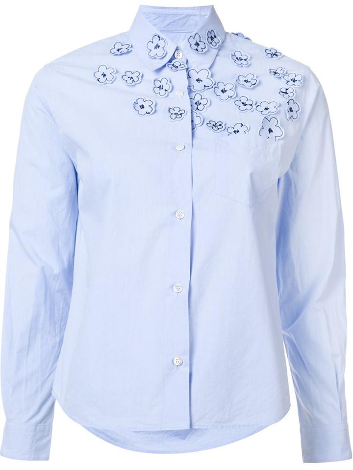 Jimi Roos Flower Applique Shirt, Women's, Size: Small, Blue, Cotton