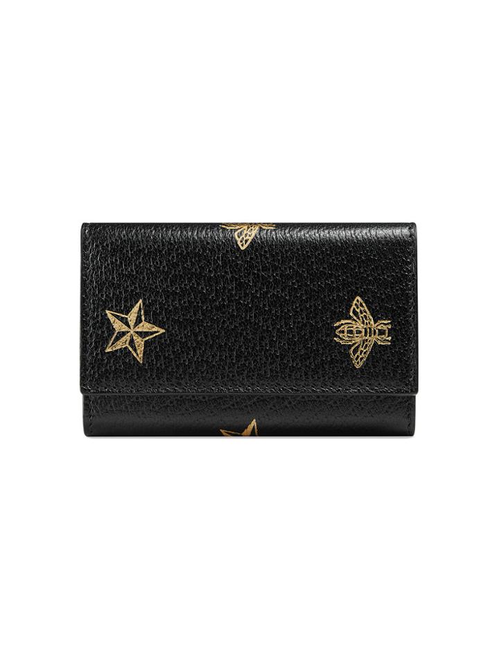 Gucci Bee Star Leather Key Case - Black