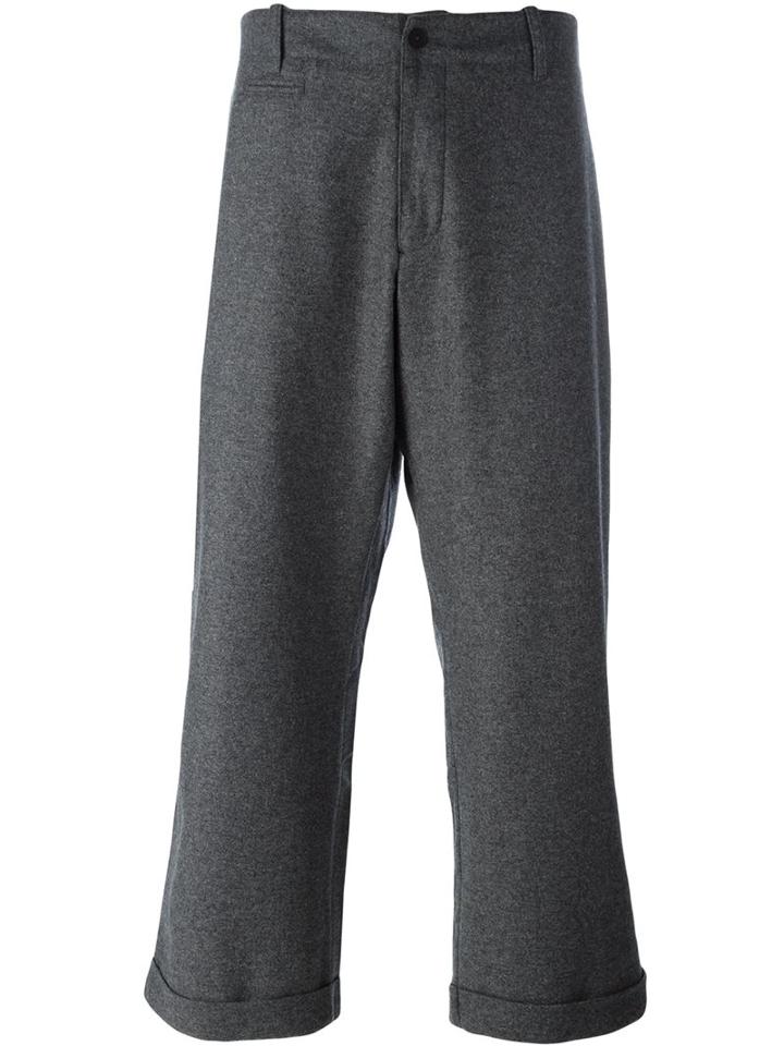 Ymc Cropped Wide Leg Trousers, Men's, Size: 32, Grey, Polyamide/polyester/spandex/elastane/wool