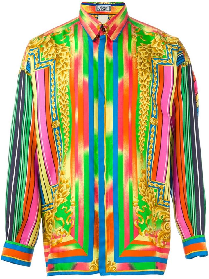 Versace Vintage Baroque Stripe Print Shirt