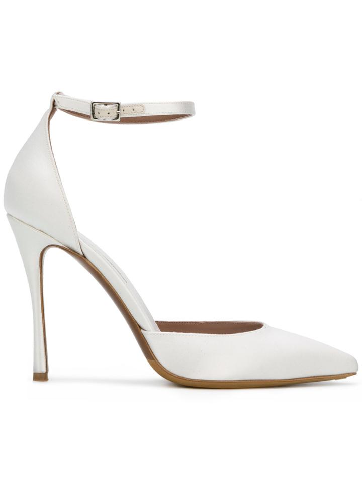 Tabitha Simmons Pointed Toe Side Buckle Pumps - White